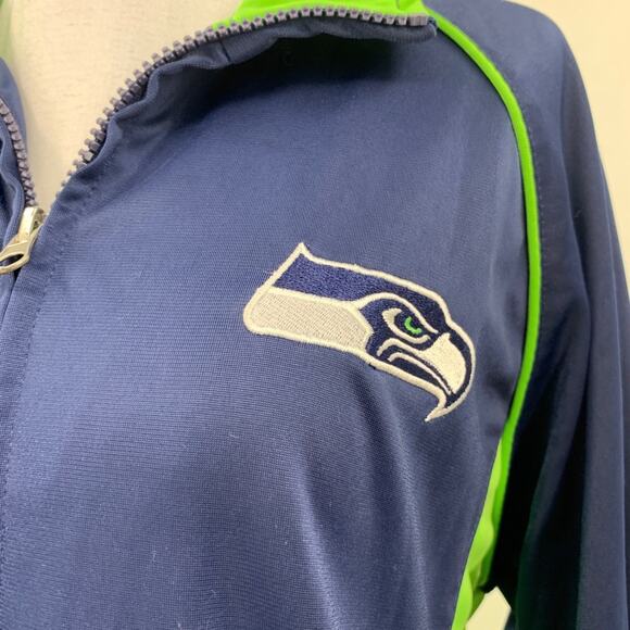 Seattle Seahawks Jacket Womens XL Navy Lime Fleece Lined Zip Up Track NFL - Picture 4 of 15